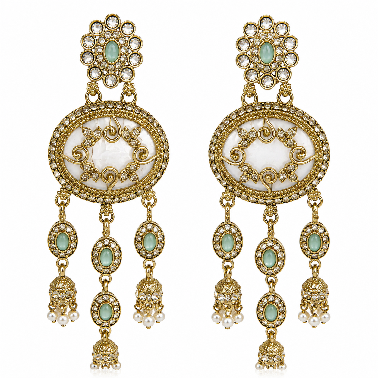 Saajvi™ Traditional Chandbali Earrings for Women | Gold-Plated Kundan & Pearl Jhumka Earrings | Ethnic Jewelry for Girls | Bridal, Wedding & Festive Occasion Accessories