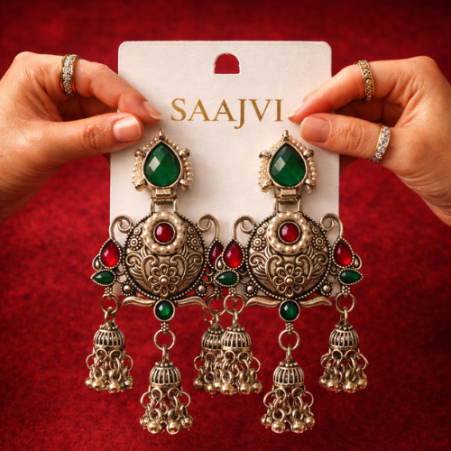 Saajvi™ Premium Traditional Kundan Jhumka Earrings for Women, Ethnic Party & Wedding Wear
