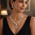 Saajvi™ Elegant Diamond-Look Necklace Set for Women | Premium Silver Finish Party & Wedding Jewelry