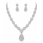 Saajvi™ Elegant Diamond-Look Necklace Set for Women | Premium Silver Finish Party & Wedding Jewelry
